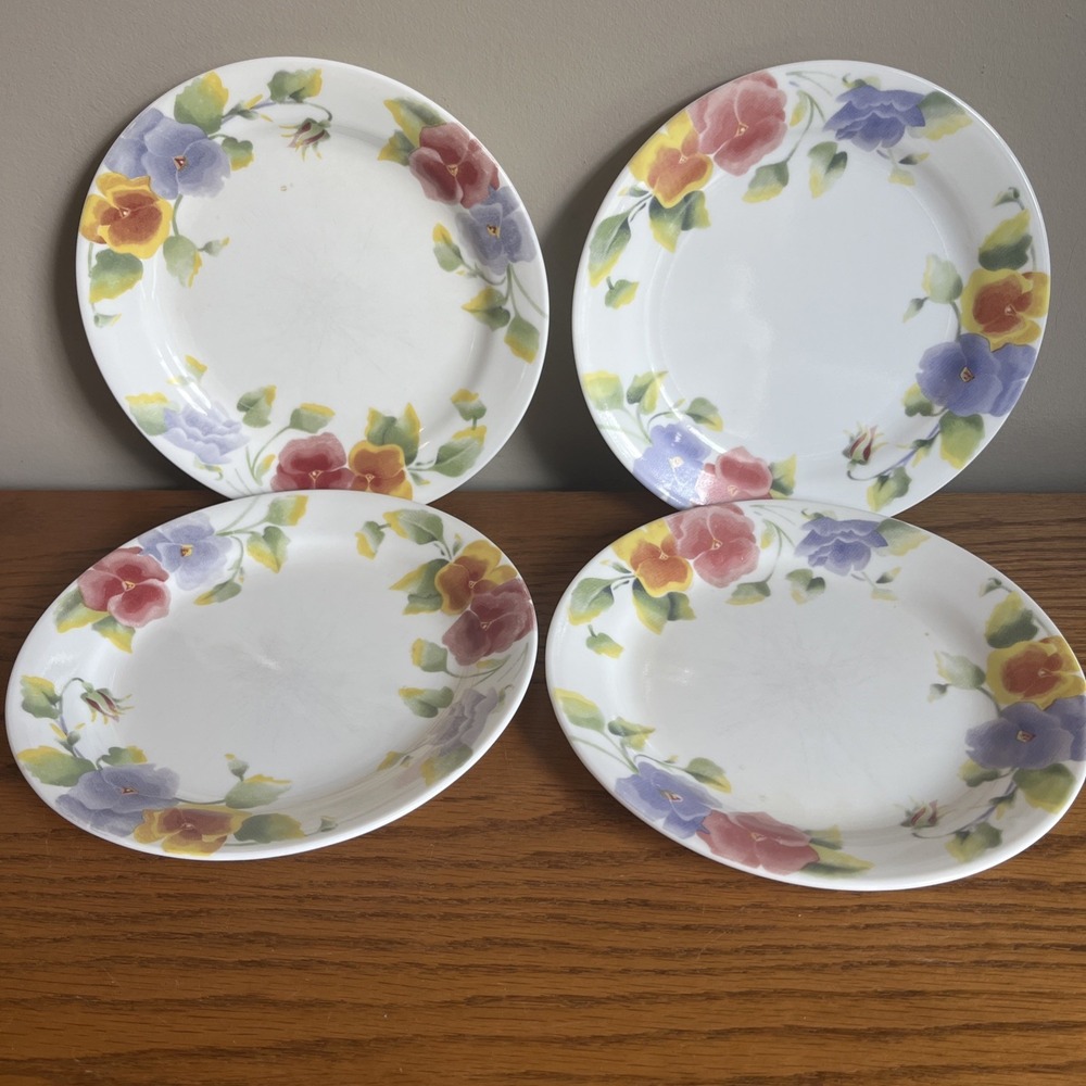 Set of 4 Corelle 7 1/4" Summer Blush Pansy Bread/Dessert Plates Floral